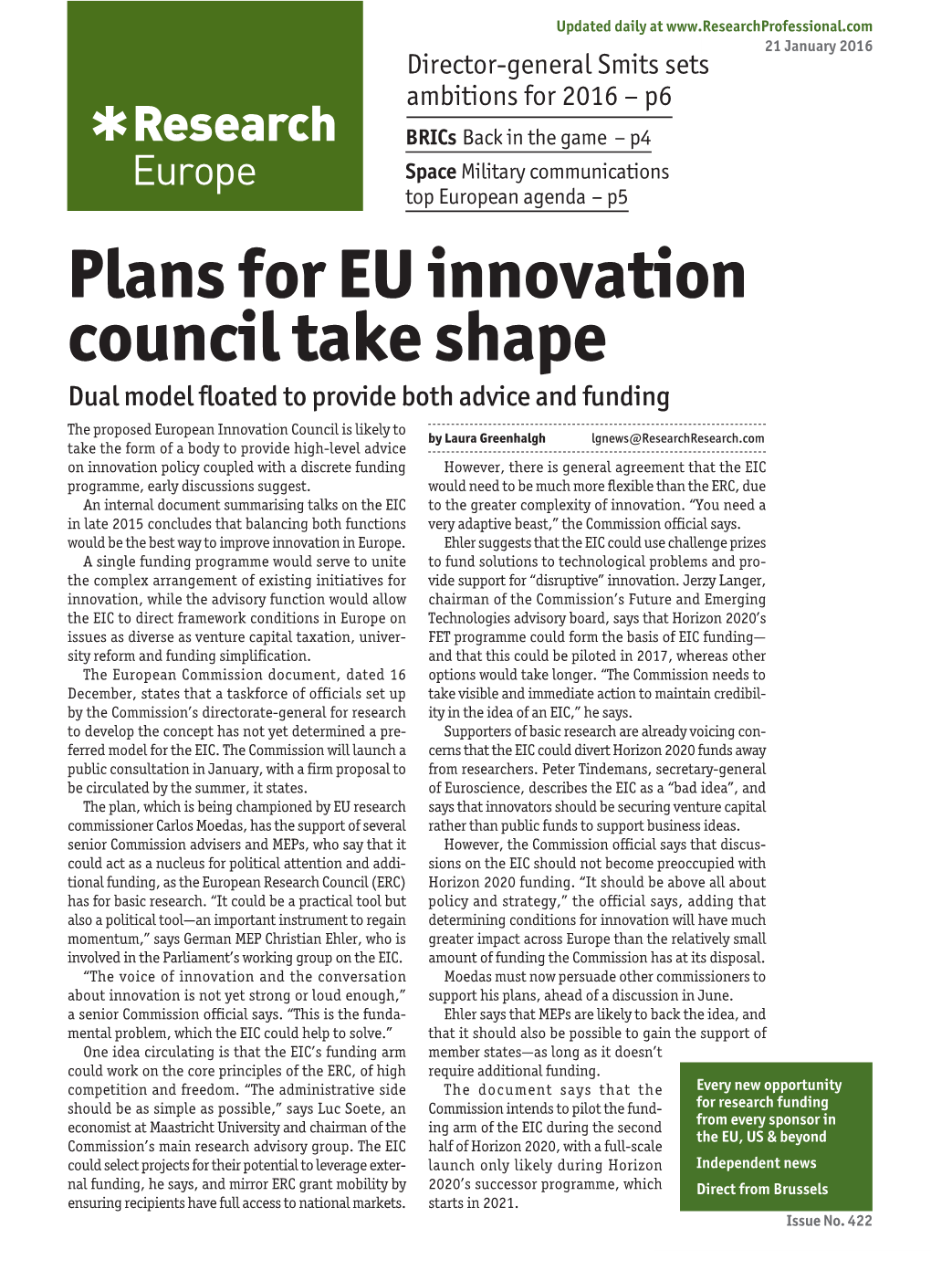 Plans for EU Innovation Council Take Shape