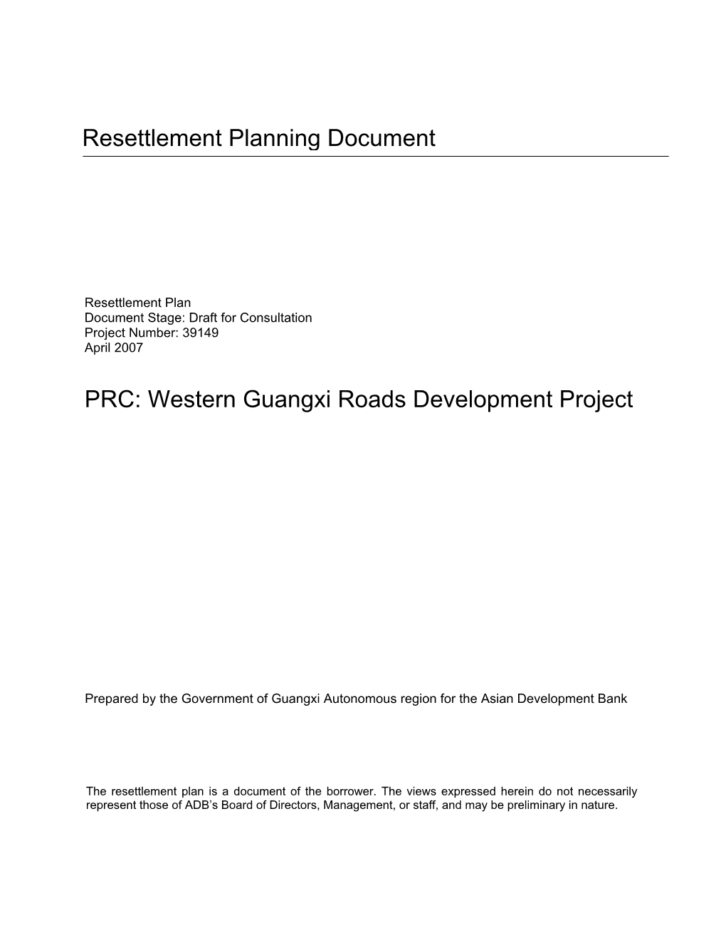 Resettlement Planning Document