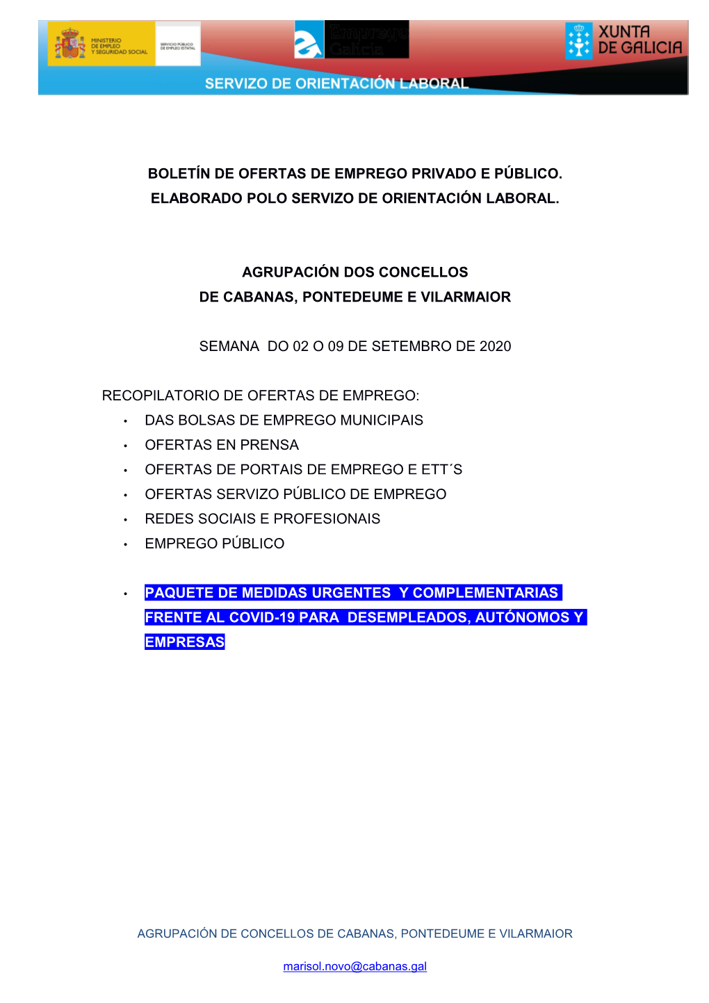 Boletin De Ofertas De Emprego Privado E Publico Do 1 O 8 De Setembro De 2020