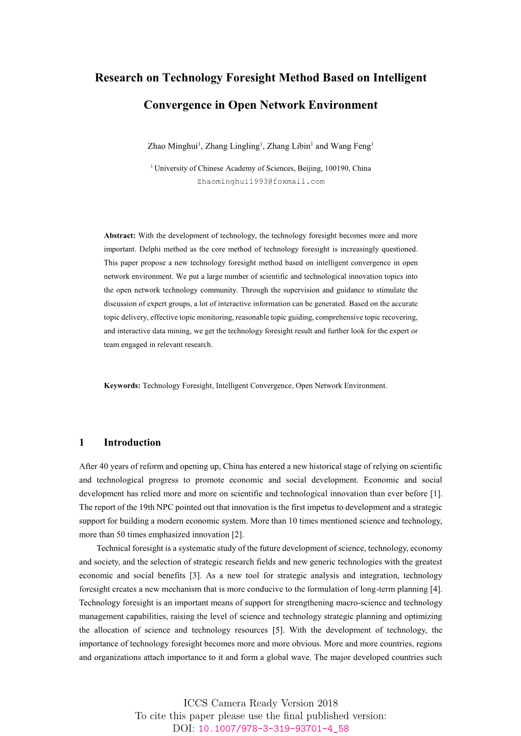 Research on Technology Foresight Method Based on Intelligent