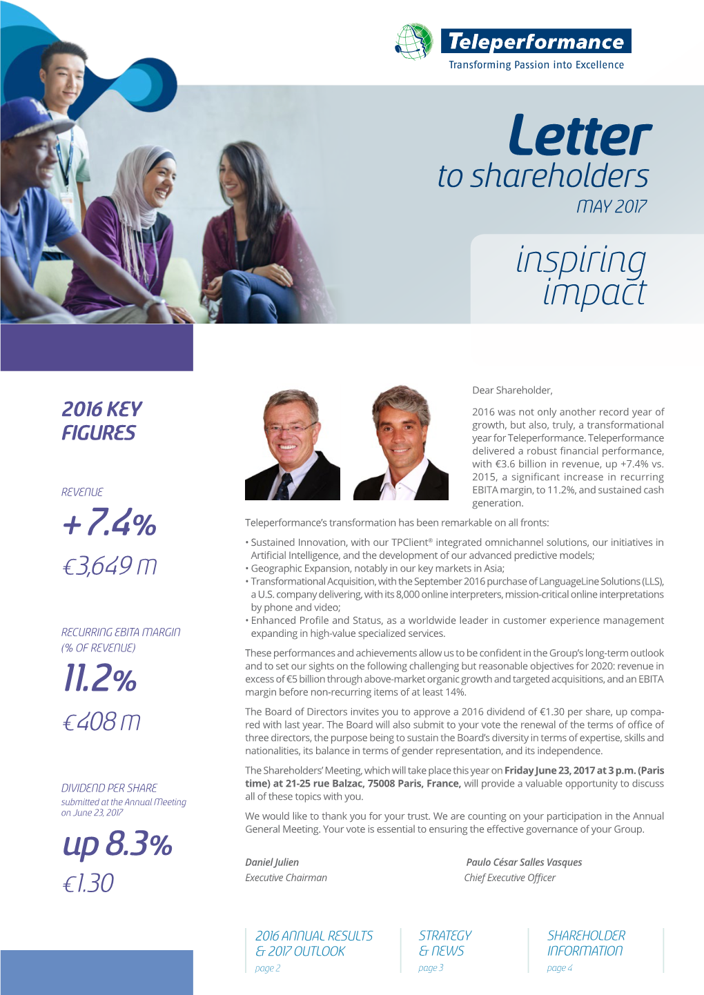 Letter to Shareholders MAY 2017 Inspiring Impact