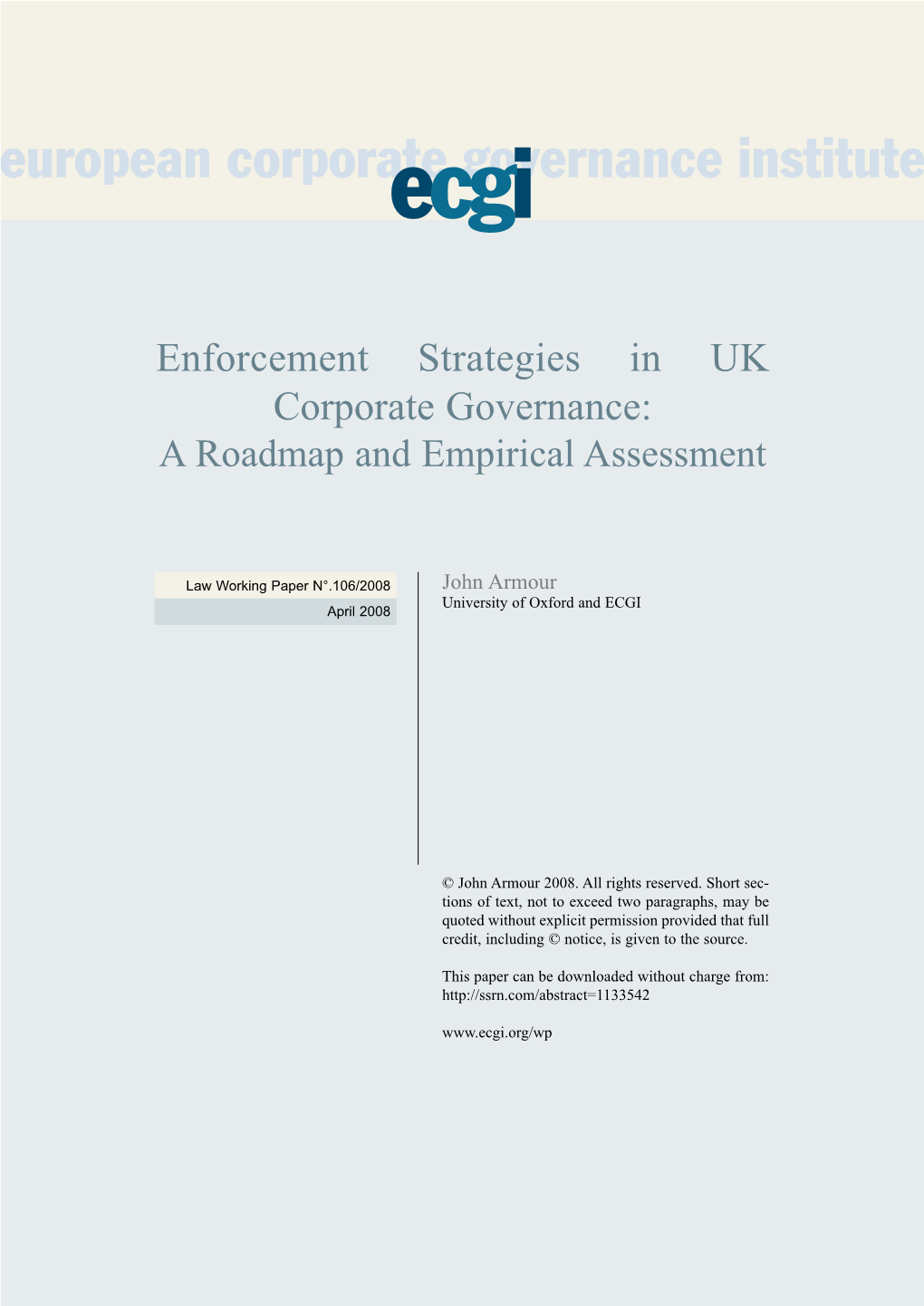 Enforcement Strategies in UK Corporate Governance: a Roadmap and Empirical Assessment