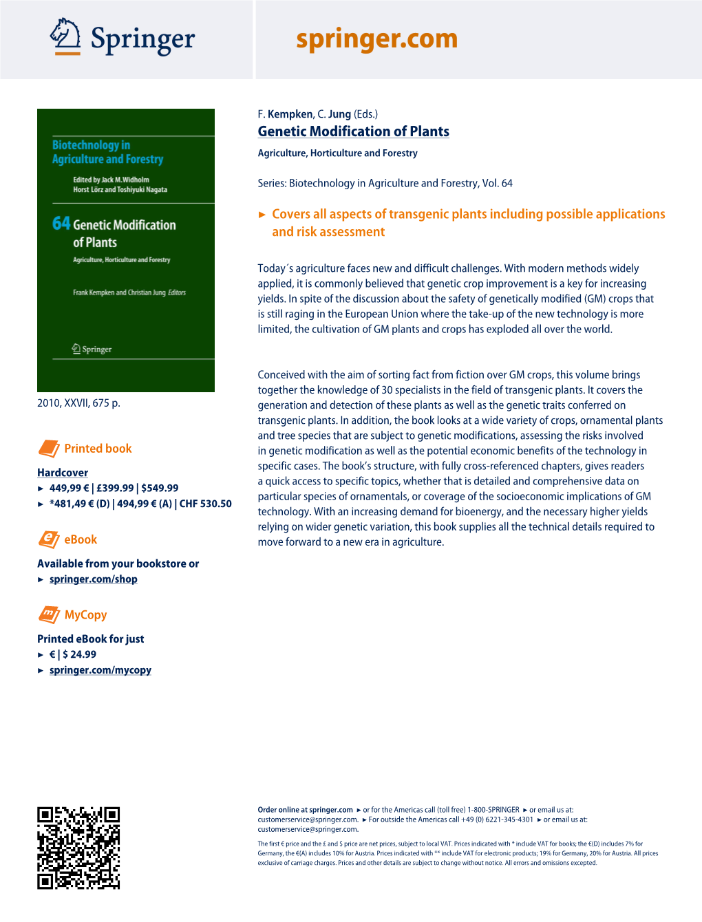 Genetic Modification of Plants Agriculture, Horticulture and Forestry