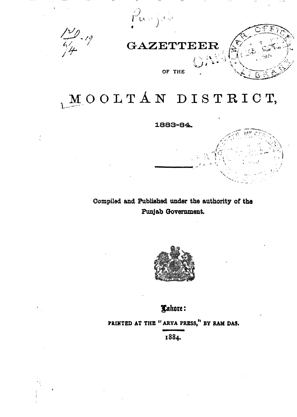 MOOLTAN DISTRICT WRITTEN at the TIME of the 1ST REGULAR Ss'rrmmsx'r by MR