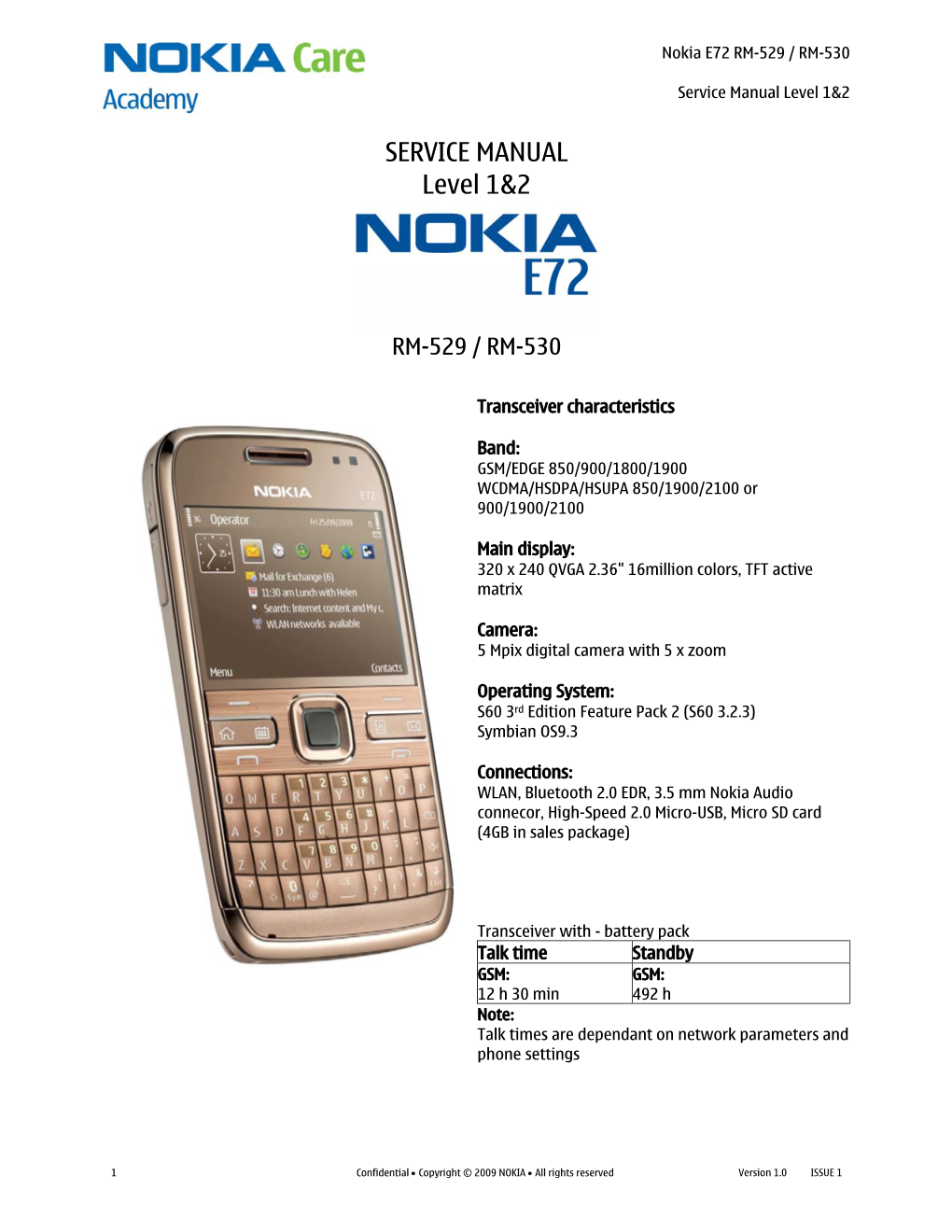 Nokia E72 RM-529 530 SM L1L2