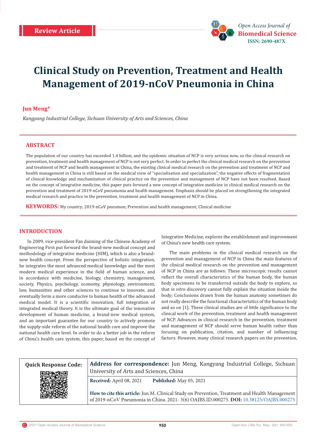 Clinical Study on Prevention, Treatment and Health Management of 2019-Ncov Pneumonia in China