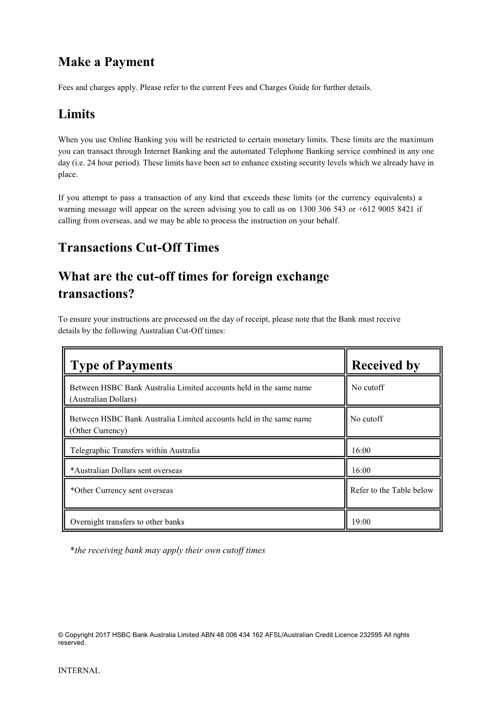 Make a Payment Limits Transactions Cut-Off Times