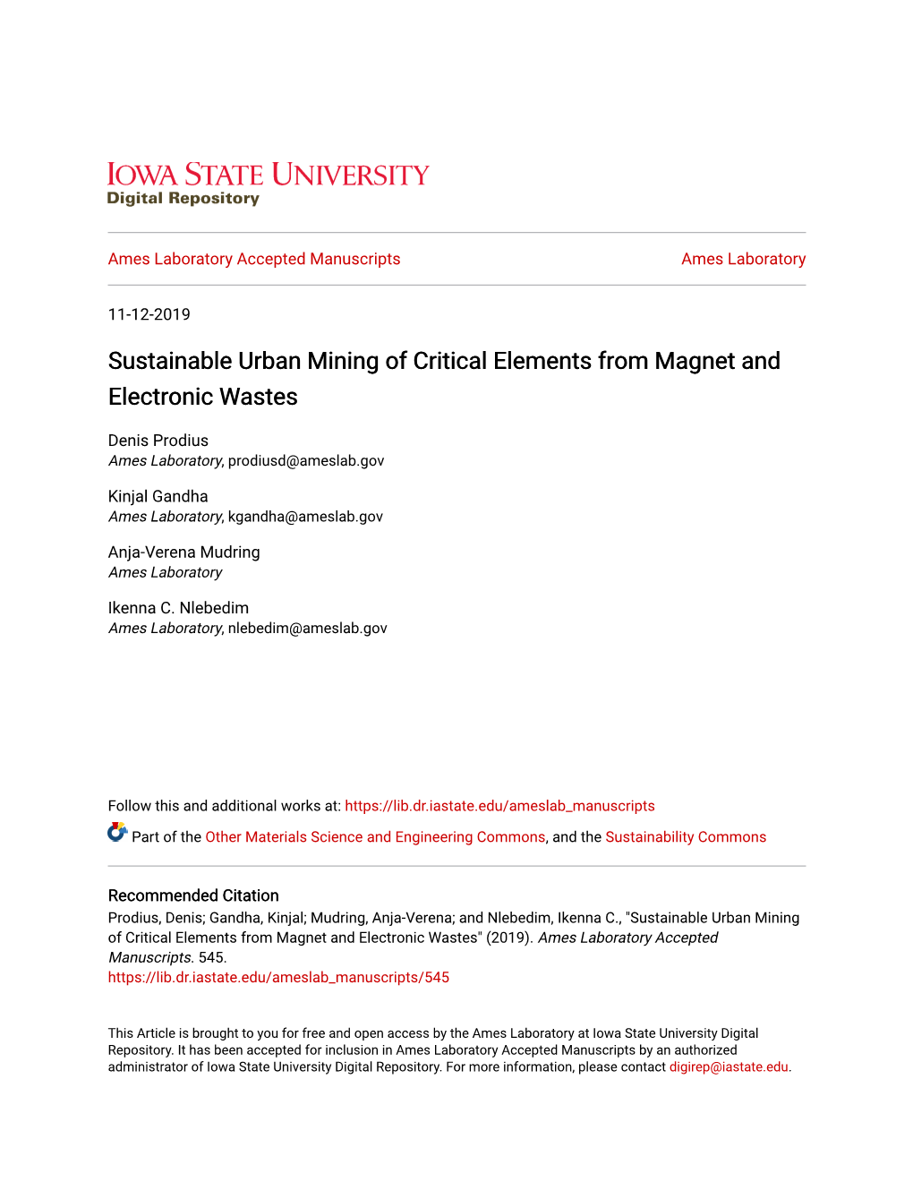 Sustainable Urban Mining of Critical Elements from Magnet and Electronic Wastes