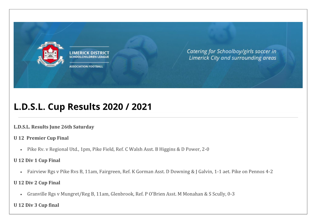 L.D.S.L. Cup Results 2020 / 2021