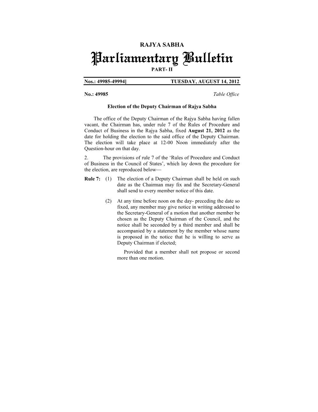 Parliamentary Bulletin PART- II