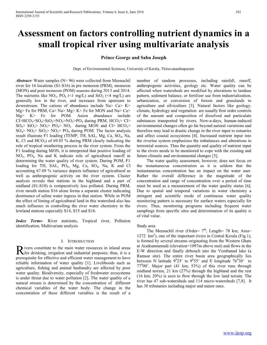 Assessment on Factors Controlling Nutrient Dynamics in a Small Tropical River Using Multivariate Analysis
