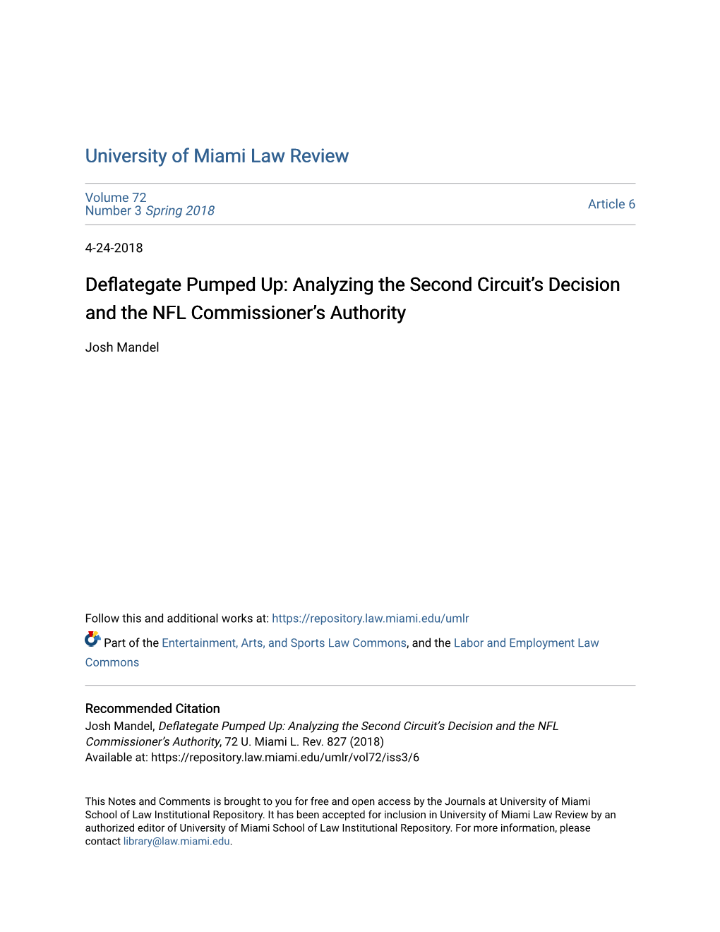 Deflategate Pumped Up: Analyzing the Second Circuit's Decision And