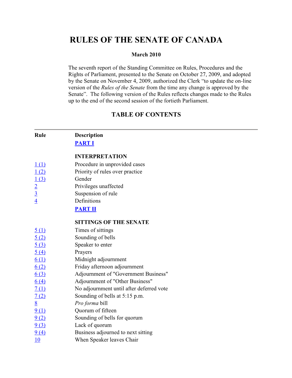 Rules of the Senate of Canada