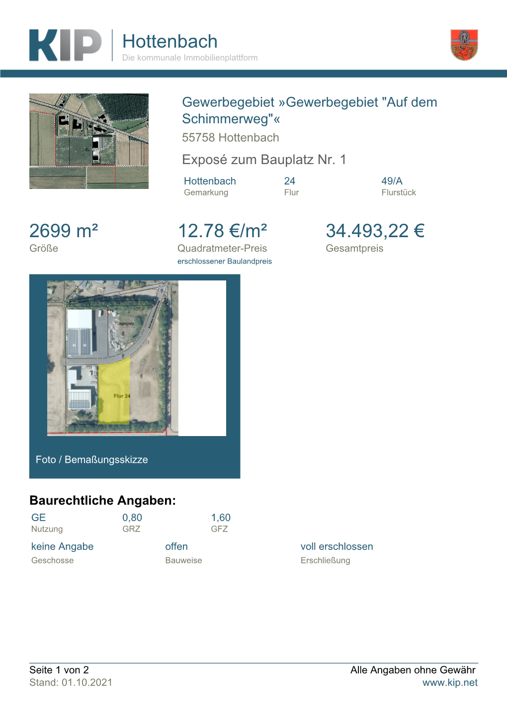 Hottenbach 2699 M² 12.78 €/M² 34.493,22 €