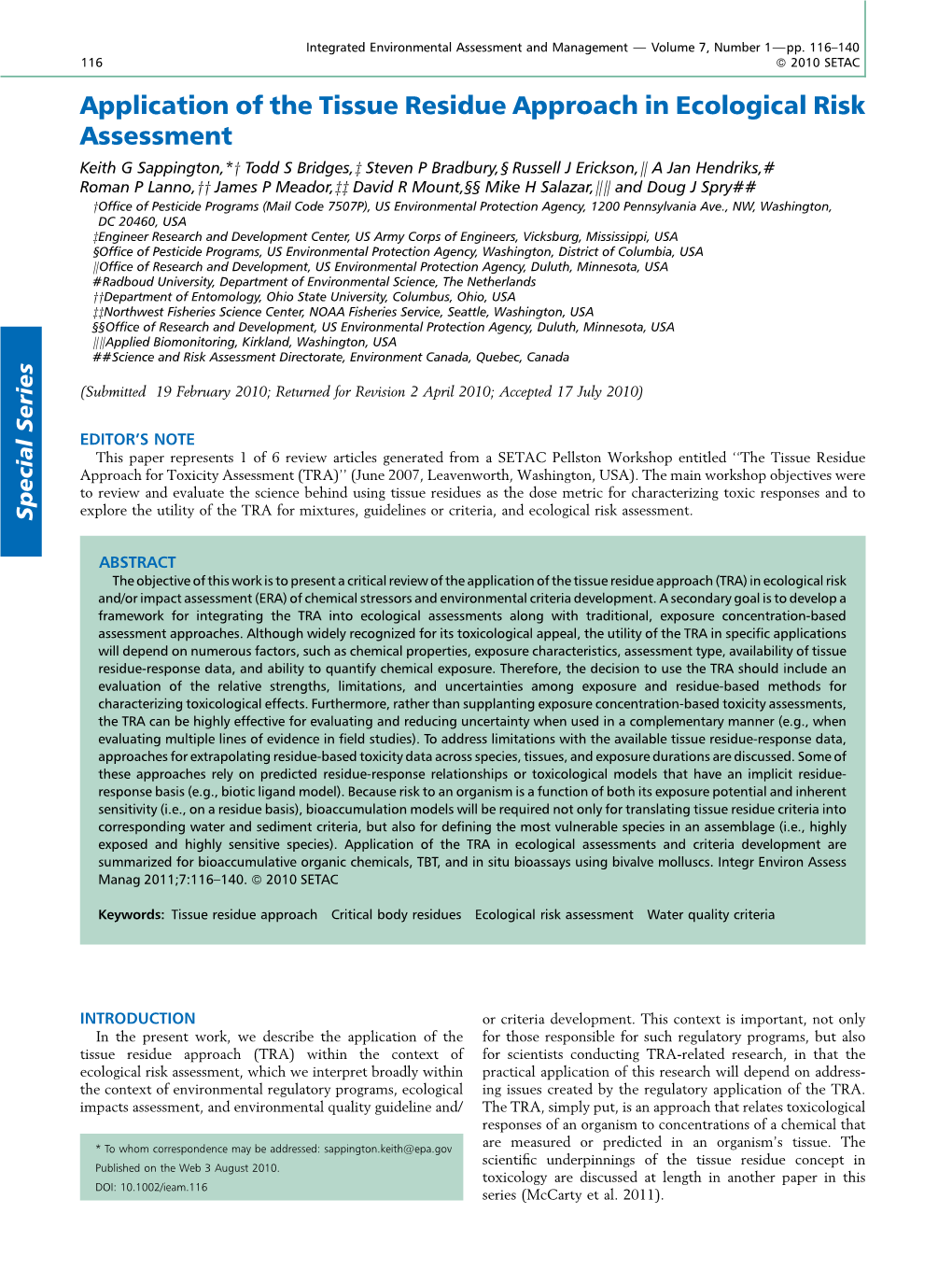 Application of the Tissue Residue Approach in Ecological Risk