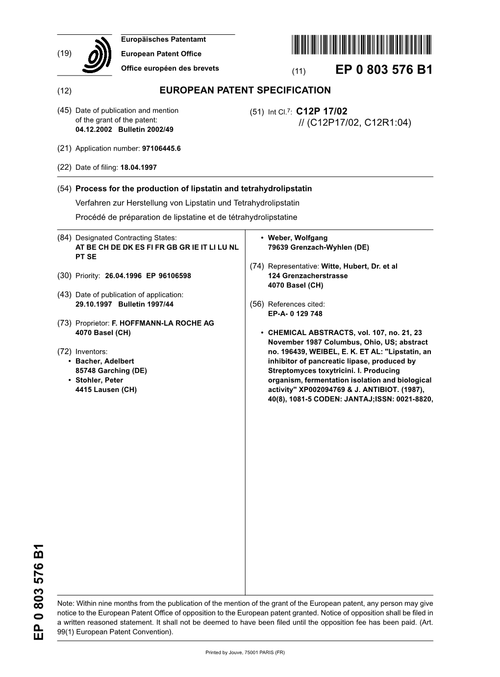 Process for the Production of Lipstatin and Tetrahydrolipstatin