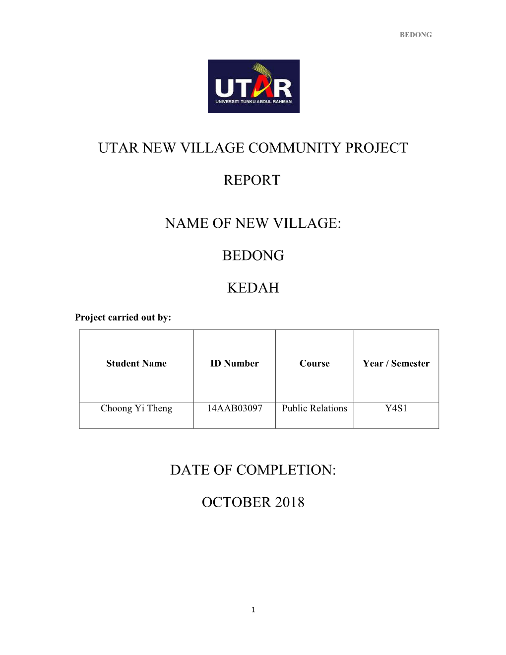 Bedong Kedah Date of Completion