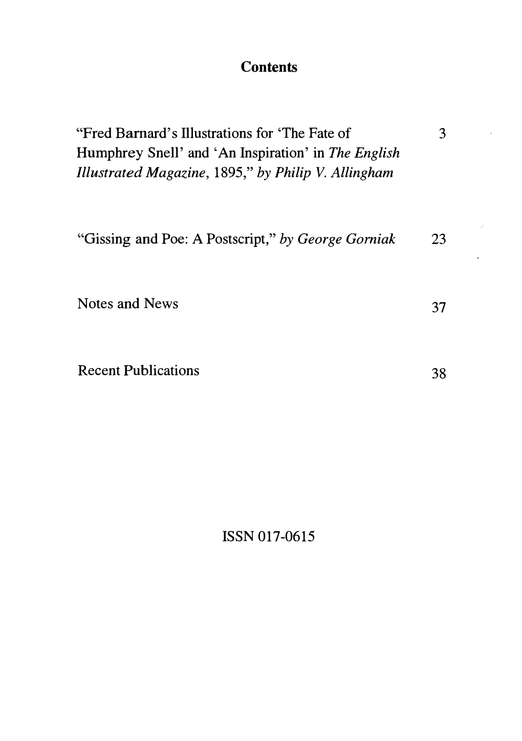 Gissing and Poe: a Postscript," by George Gomiak 23