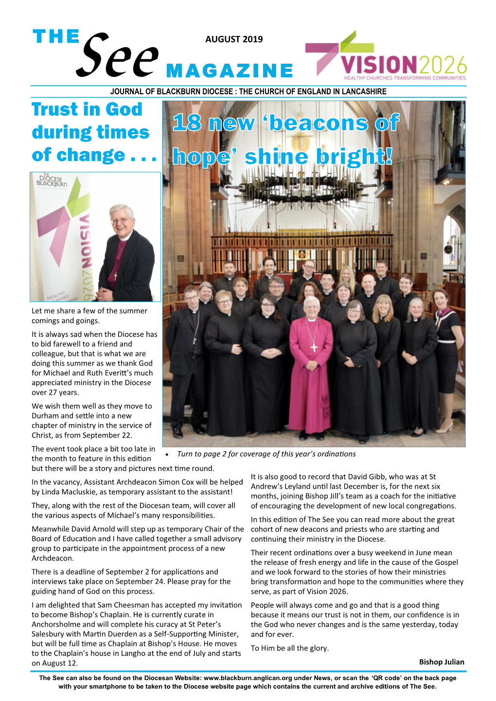 AUGUST 2019 See MAGAZINE JOURNAL of BLACKBURN DIOCESE : the CHURCH of ENGLAND in LANCASHIRE Trust in God During Times of Change
