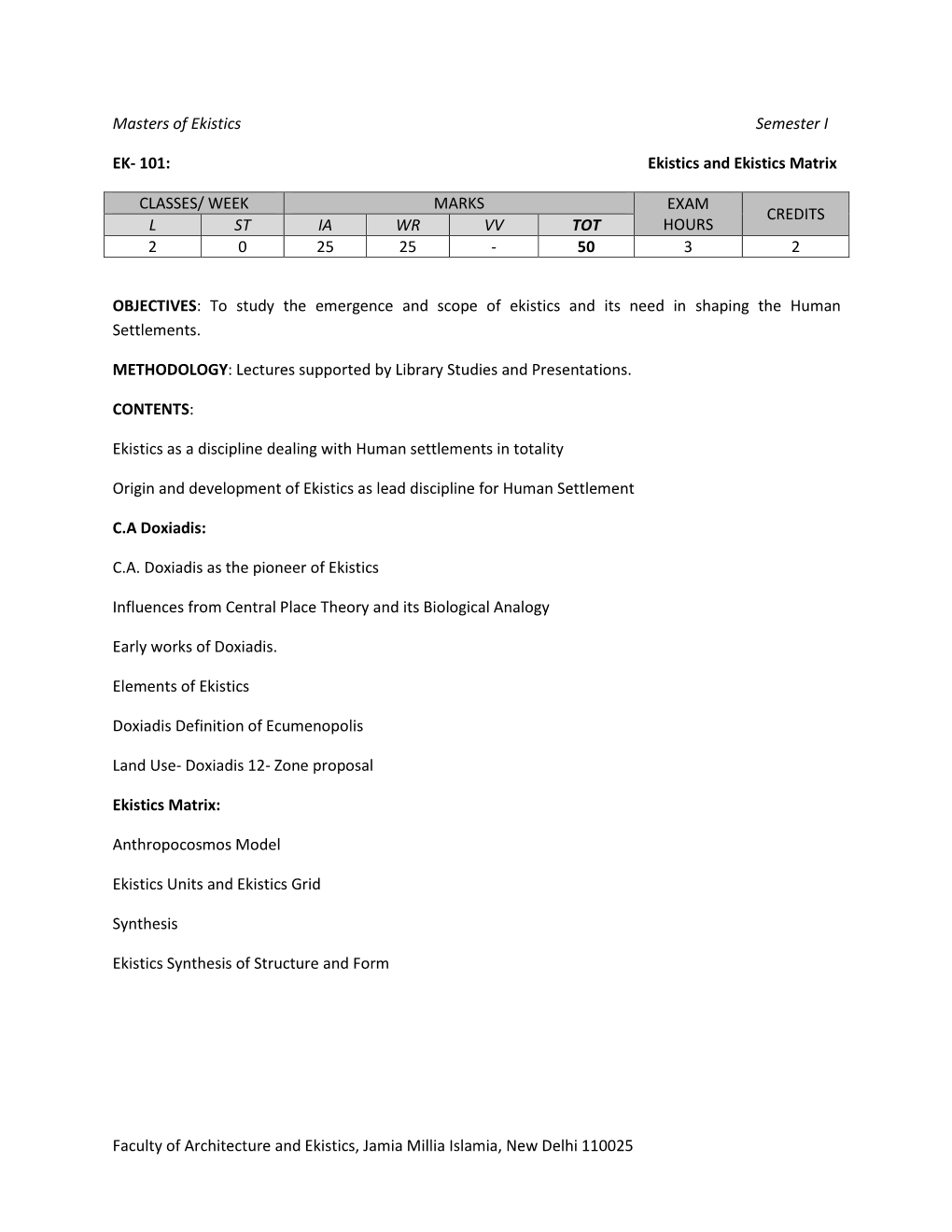 Faculty of Architecture and Ekistics, Jamia Millia Islamia, New Delhi 110025