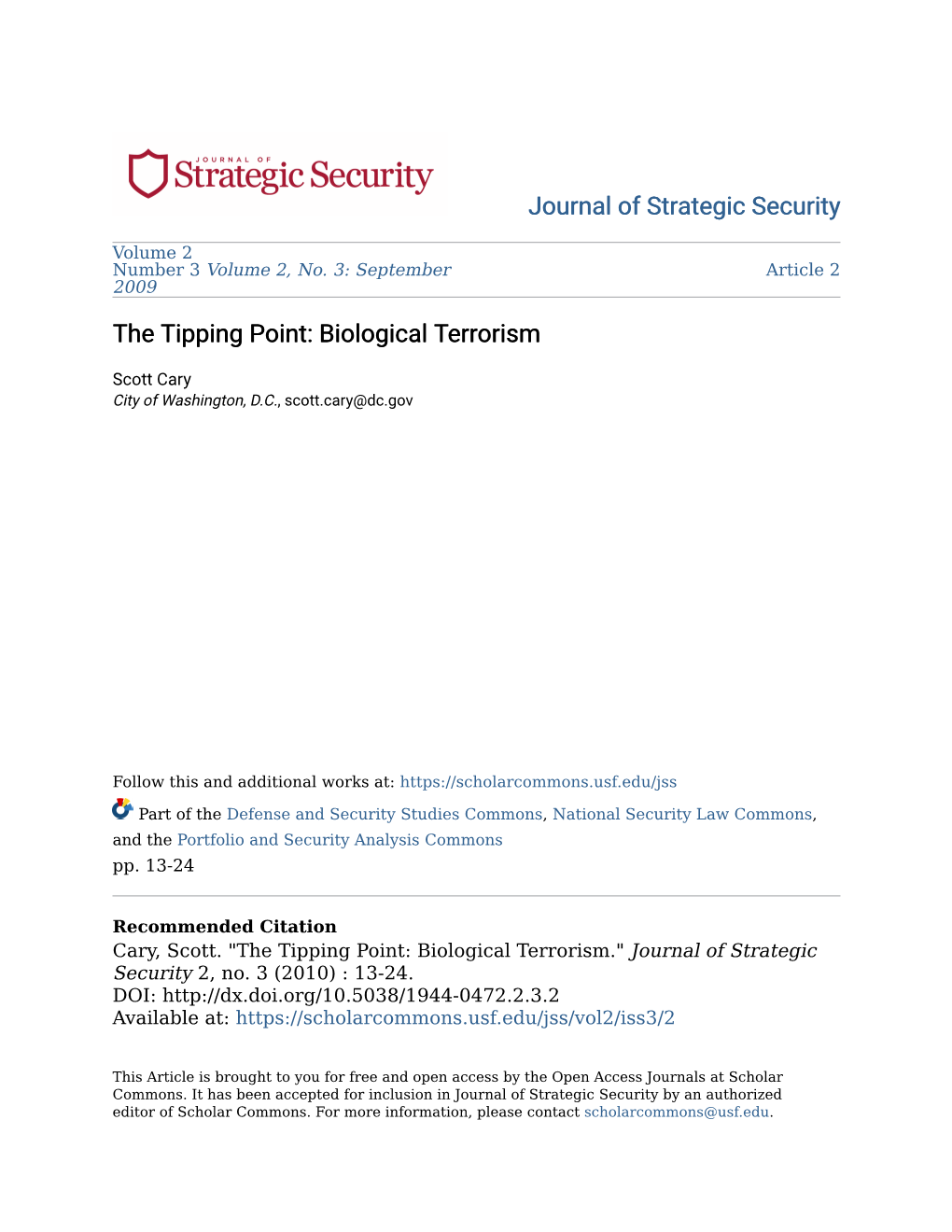 The Tipping Point: Biological Terrorism