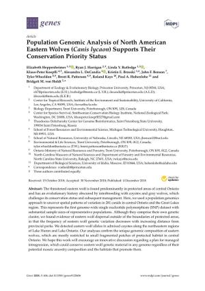Population Genomic Analysis of North American Eastern Wolves (Canis Lycaon) Supports Their Conservation Priority Status