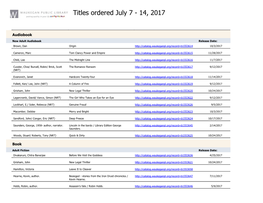 Titles Ordered July 7 - 14, 2017