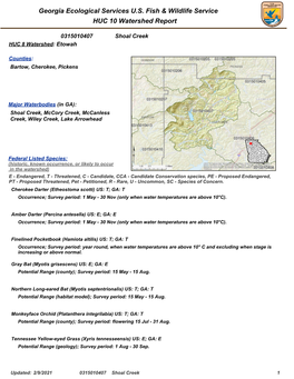 Georgia Ecological Services U.S. Fish & Wildlife Service 2/9/2021 HUC 10 Watershed Report