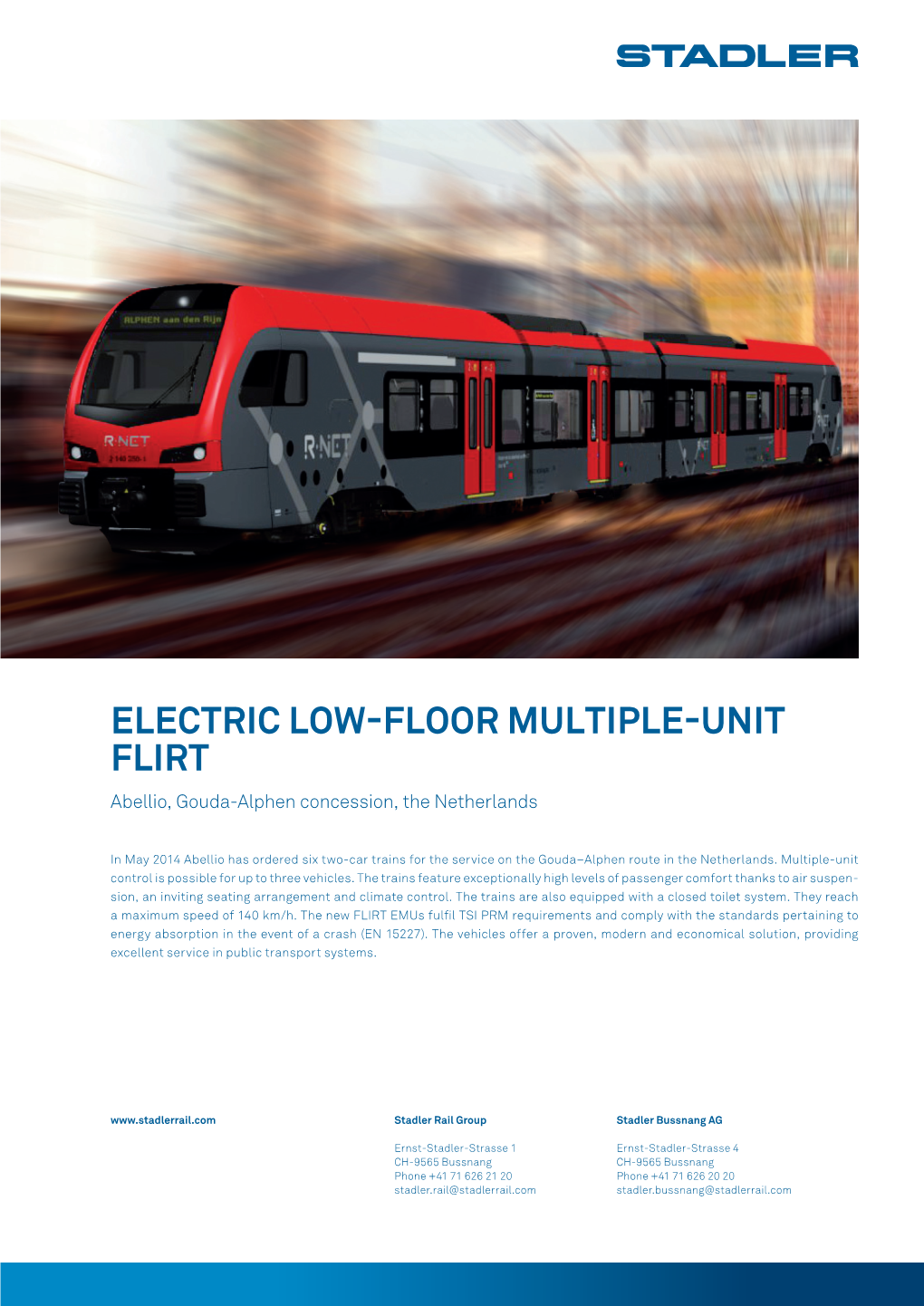 Electric Low-Floor Multiple-Unit FLIRT Abellio, Gouda-Alphen Concession, the Netherlands