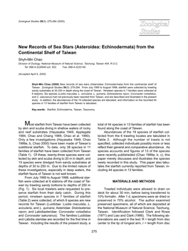 Asteroidea: Echinodermata) from the Continental Shelf of Taiwan Shyh-Min Chao Division of Zoology, National Museum of Natural Science, Taichung, Taiwan 404, R.O.C