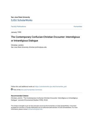 The Contemporary Confucian-Christian Encounter: Interreligious Or Intrareligious Dialogue