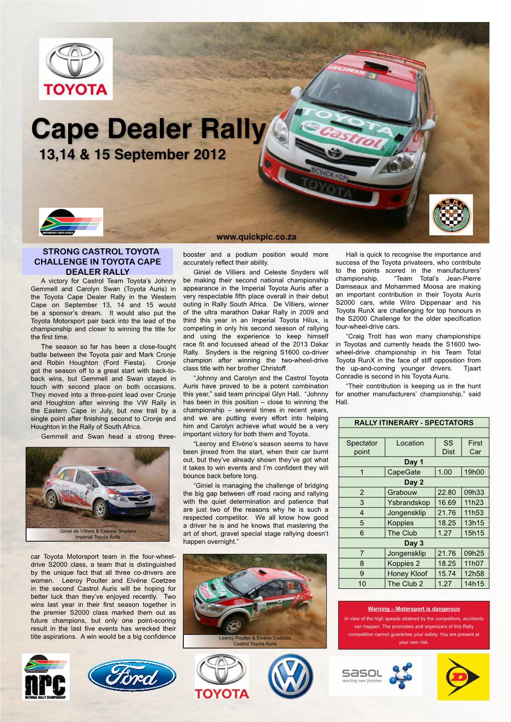 Cape Dealer Rally 13,14 & 15 September 2012