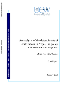 An Analysis of the Determinants of Child Labour in Nepal, the Policy Environment and Response