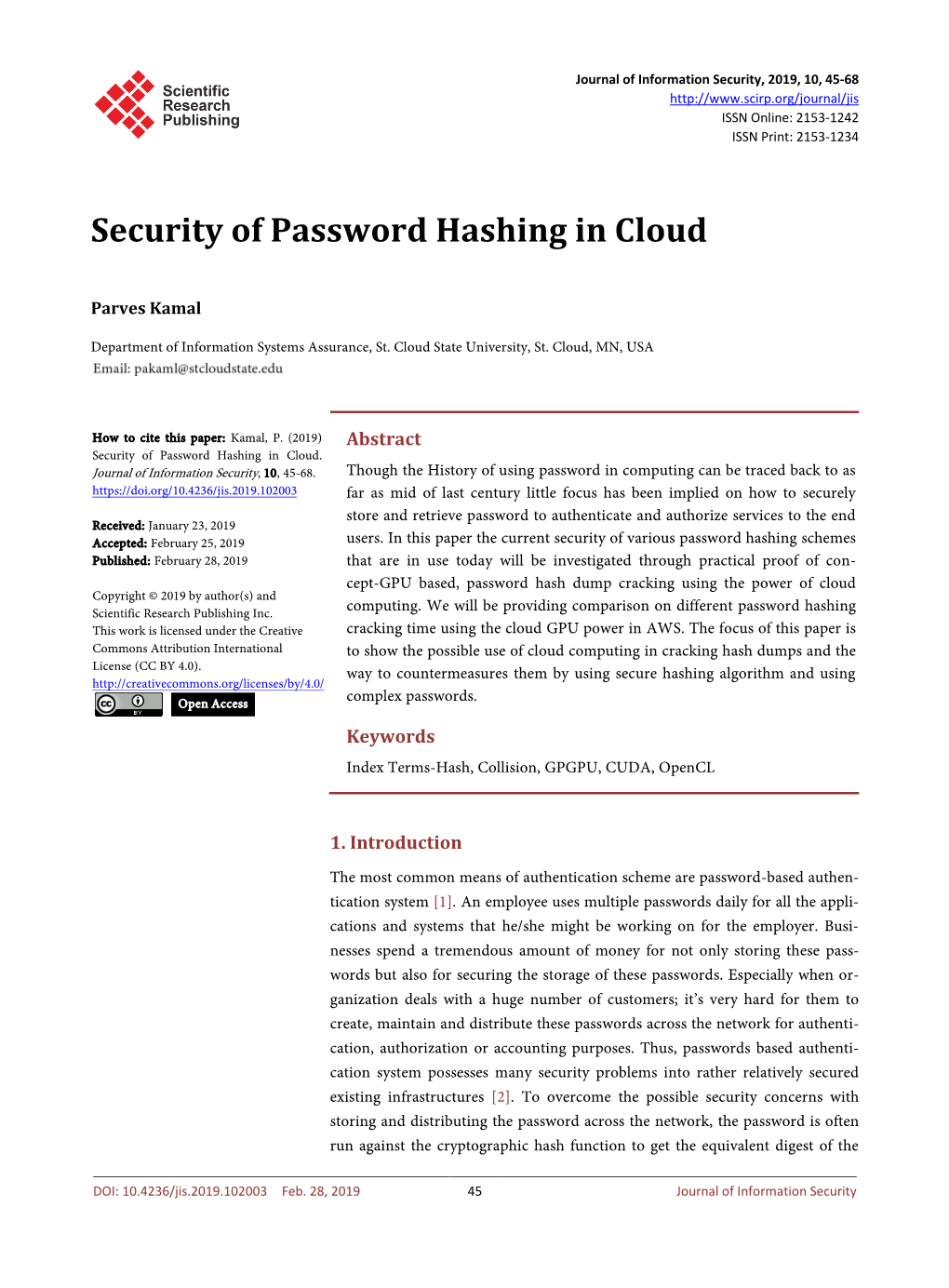 Security of Password Hashing in Cloud