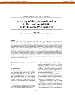 A Survey of the Past Earthquakes in the Eastern Adriatic (14Th to Early 19Th Century)