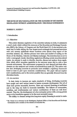 The Myth of Self-Regulation Or the Dangers of Securities Regulation Without Administration: the Indian Experience