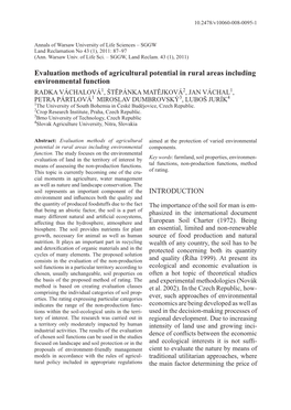 INTRODUCTION Evaluation Methods of Agricultural Potential in Rural