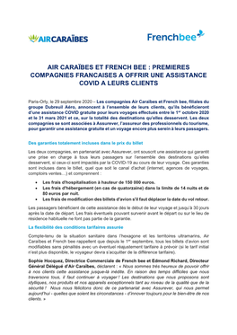 Air Caraïbes Et French Bee : Premieres Compagnies Francaises a Offrir Une Assistance Covid a Leurs Clients