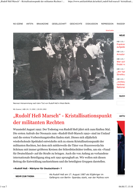 „Rudolf Heß Marsch“ - Kristallisationspunkt Der Militanten Rechten |