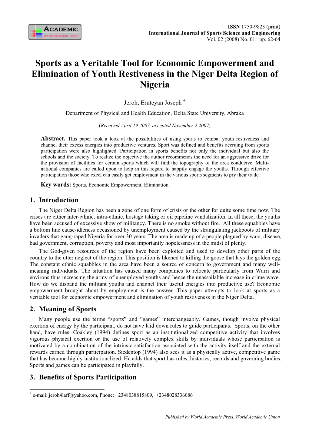 Vol1. No.3, Ssci, International Journal of Sports Science and Sports