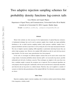 Two Adaptive Rejection Sampling Schemes for Probability Density Functions Log-Convex Tails