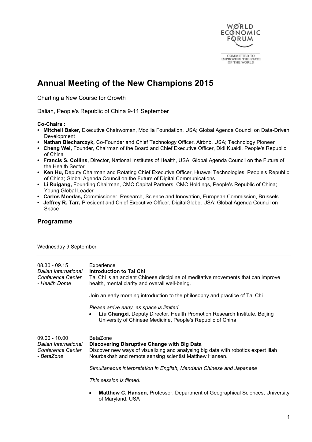 Annual Meeting of the New Champions 2015