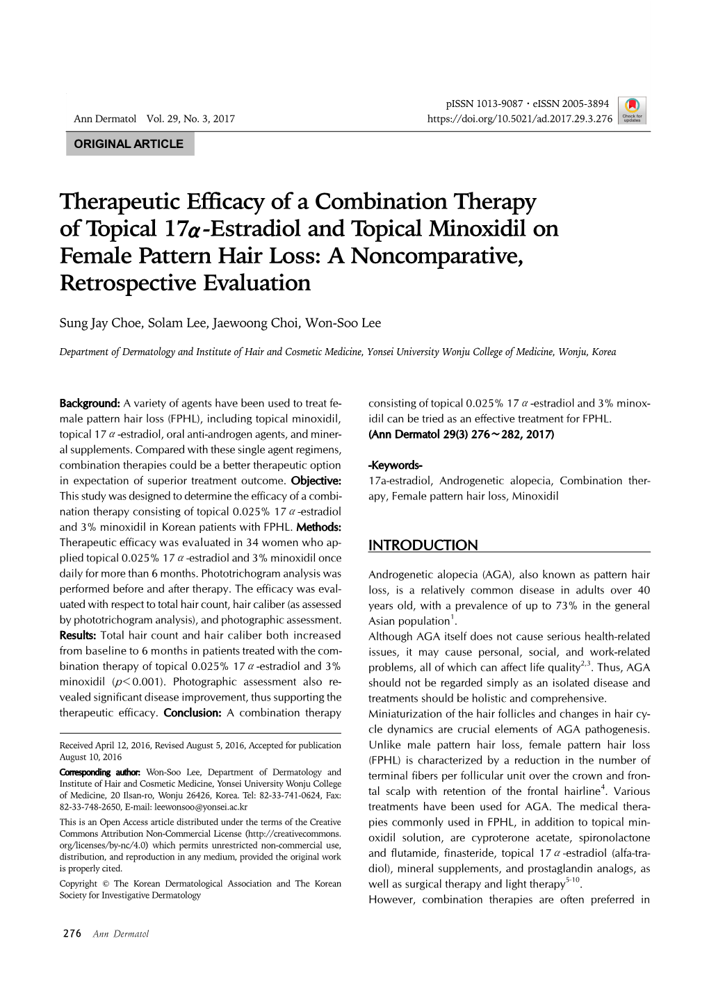 Therapeutic Efficacy of a Combination Therapy of Topical 17Α-Estradiol and Topical Minoxidil on Female Pattern Hair Loss: a Noncomparative, Retrospective Evaluation