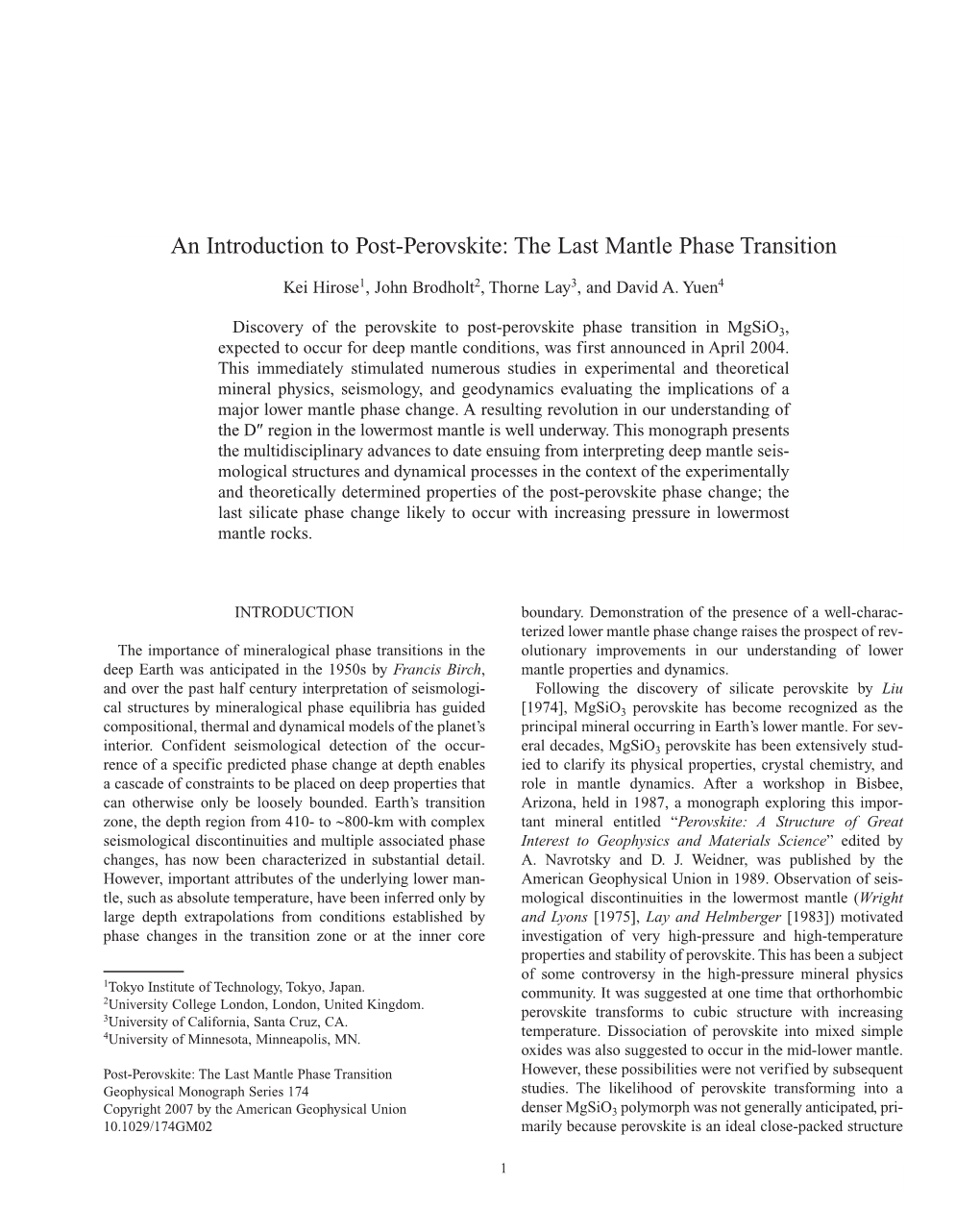 An Introduction to Post-Perovskite: the Last Mantle Phase Transition