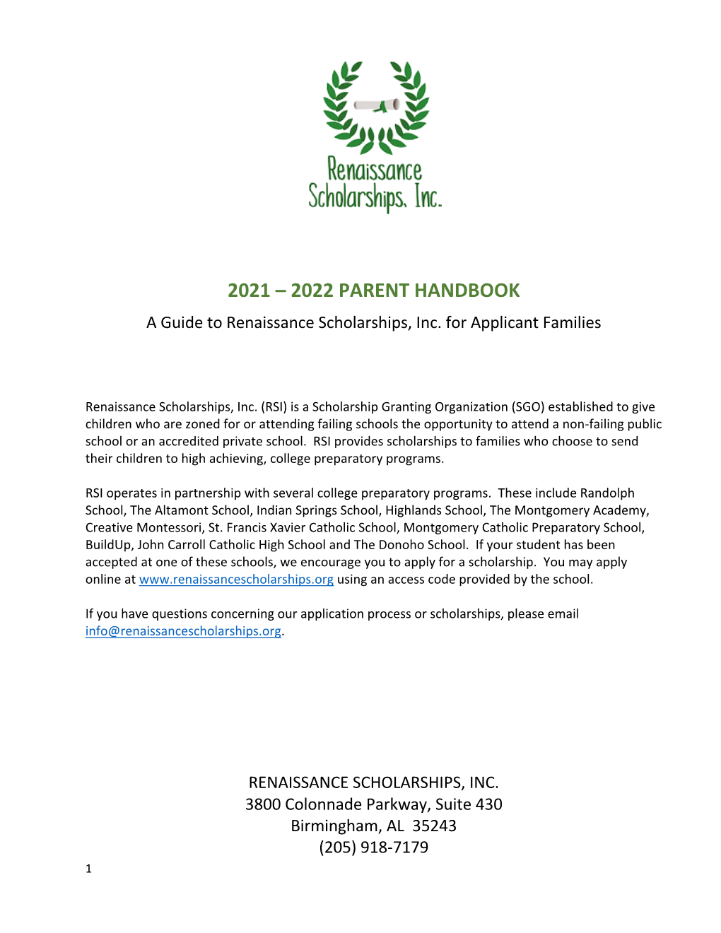 2021 – 2022 Parent Handbook