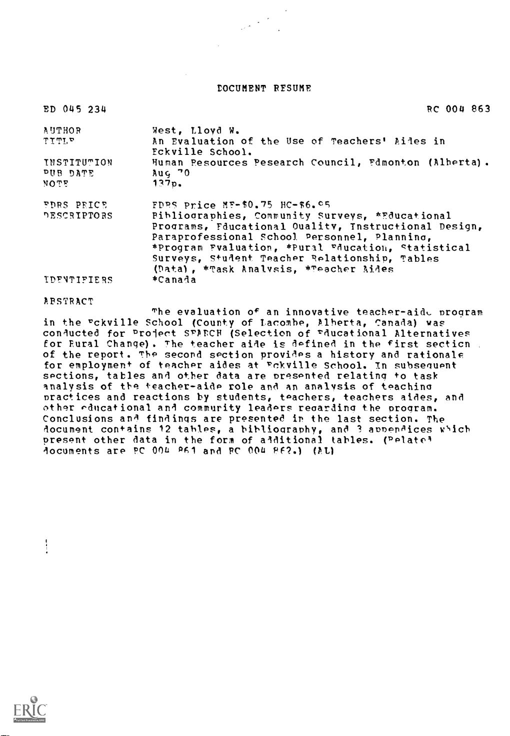 Document Contains 12 Tablas, a Bibliography, and 1 Annpnaices Oich Present Other Data in the Form of Additional Tables