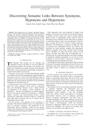 Discovering Semantic Links Between Synonyms, Hyponyms and Hypernyms Ricardo Avila, Gabriel Lopes, Vania Vidal, Jose Macedo