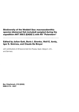 Biodiversity of the Weddell Sea: Macrozoobenthic Species (Demersal Fish Included) Sampled During the Expedition ANT Xllll3 (EASIZ I) with RV "Polarstern"