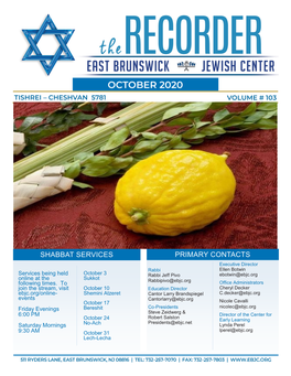 Shabbat Services Primary Contacts