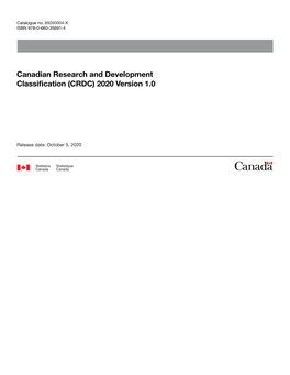 Canadian Research and Development Classification (CRDC) 2020 Version 1.0